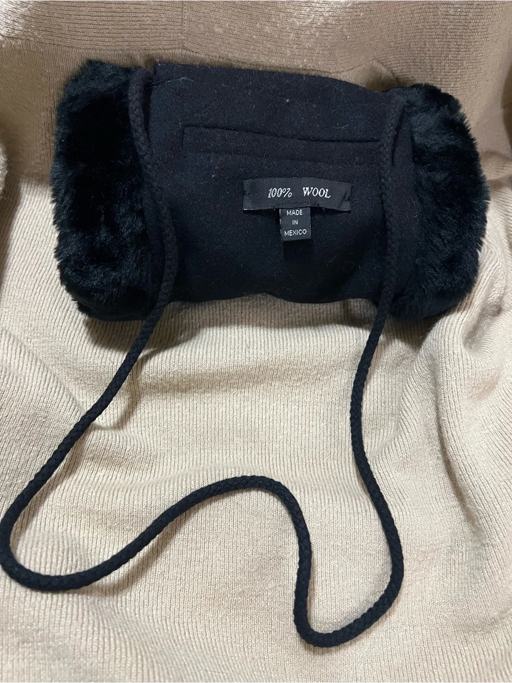 UNBRANDED Girls Black Wool Muff Hand Warmer With Pocket